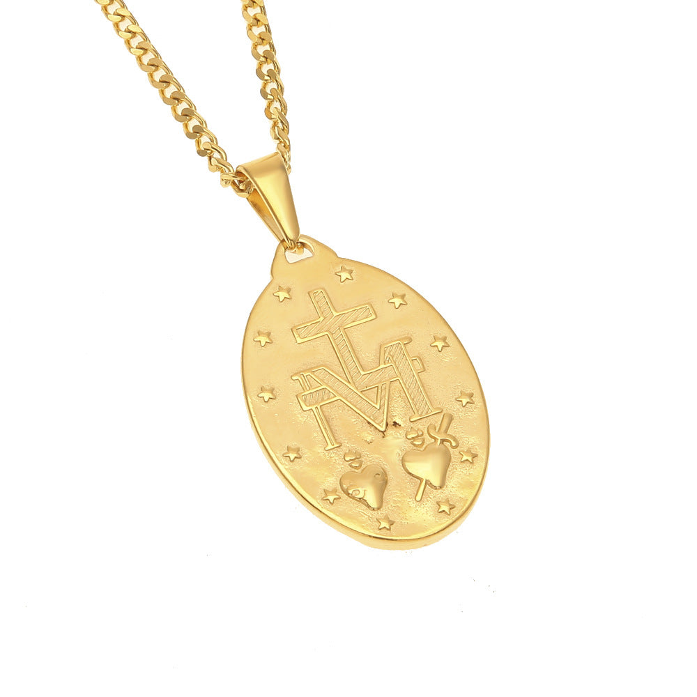 Gold-Plated Cross and Virgin Mary Pendant