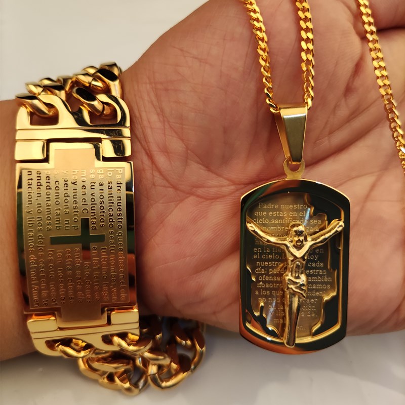 Stainless Steel Jesus Cross Pendant with Prayer Necklace