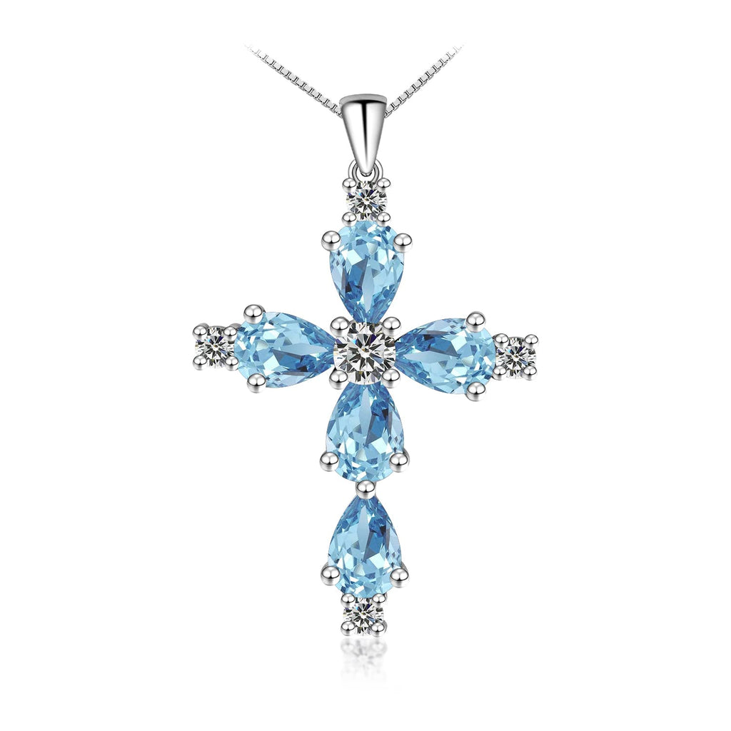 FULULAY Cross Necklace For WomenSterling Silver Jesus Christian Religious March Birthstone Jewelry