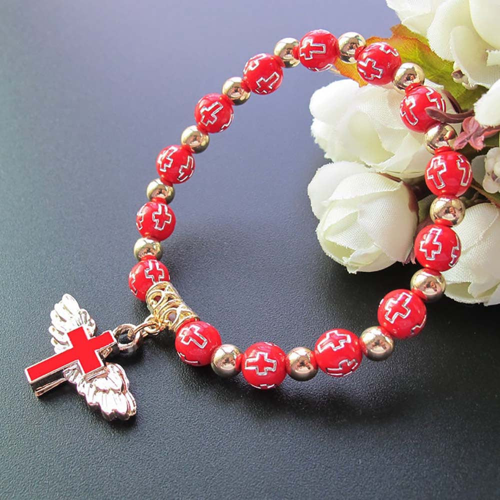 Oil Dripping Angel Cross Rosary Bracelet