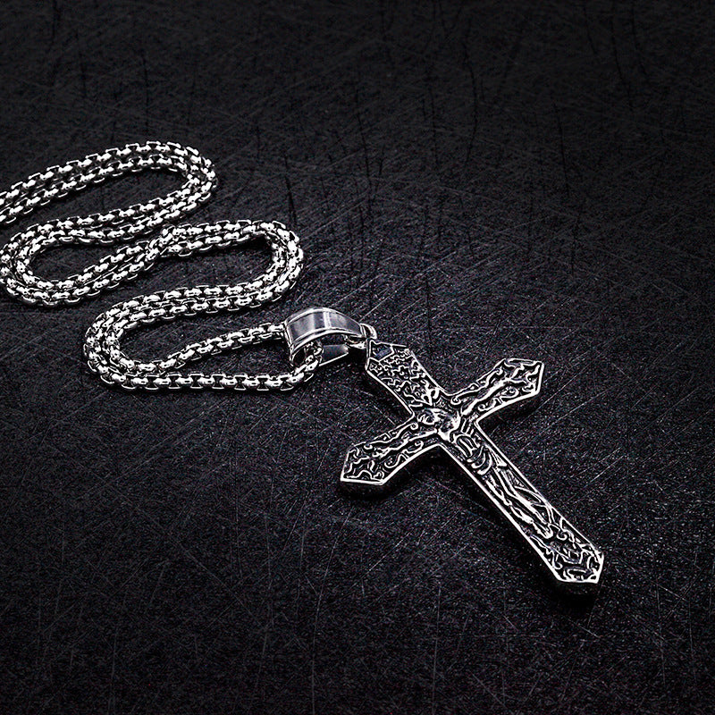 Titanium Steel Jesus Cross Pendant Necklace for Men