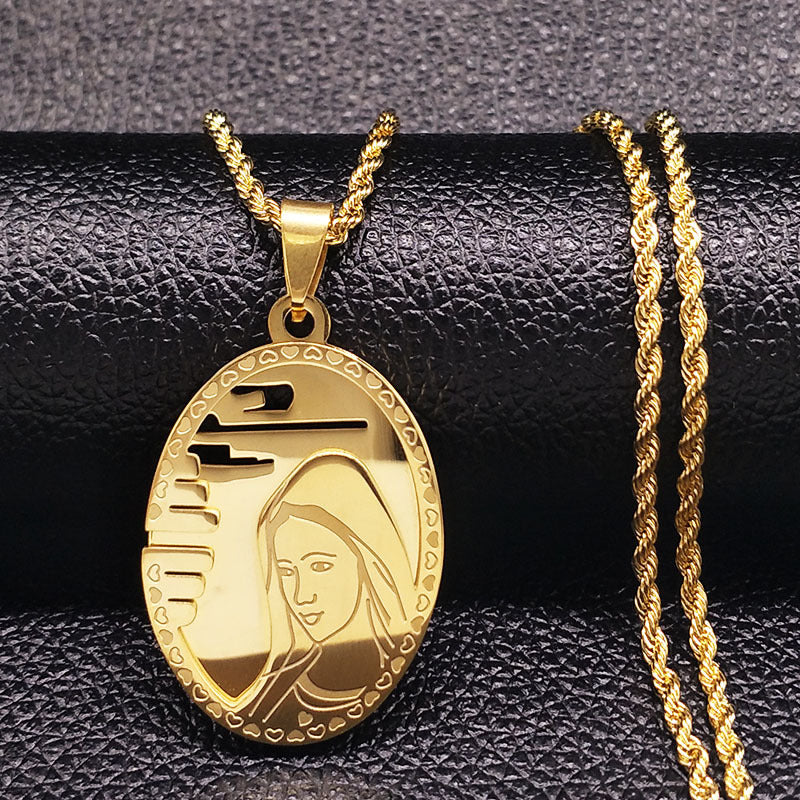 Mary Mother of God Pendant Necklace in Stainless Steel