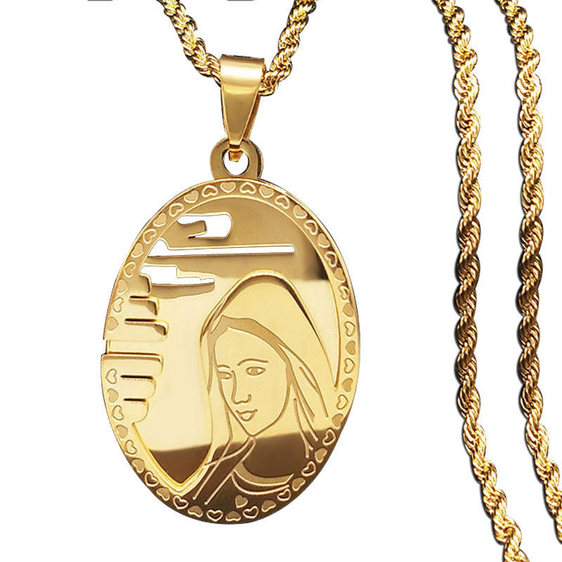 Mary Mother of God Pendant Necklace in Stainless Steel