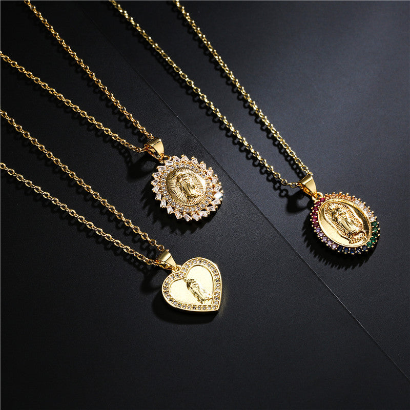 Trendy Religious Pendant Necklace with Mary Charm