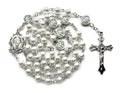 Catholic Rosary White Glass Pearl Beads Necklace for WomenFirst Communion Rosary Virgin Mary Rosaries Necklace Gift for Women Miraculous Mary Medal and Cross Crucifix Rosary Necklace