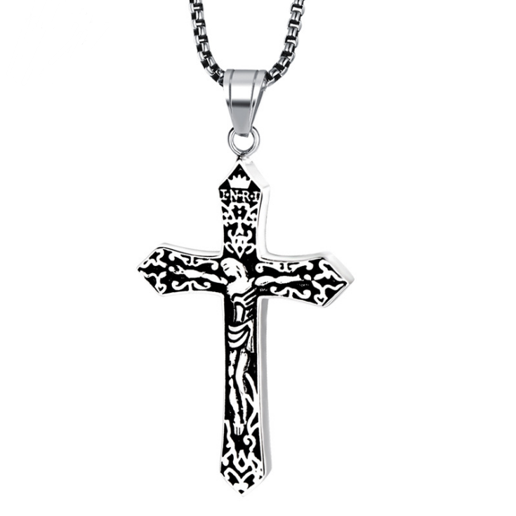 Titanium Steel Jesus Cross Pendant Necklace for Men
