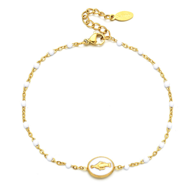 Vintage Virgin Mary Enamel Stainless Steel Bracelet for Women