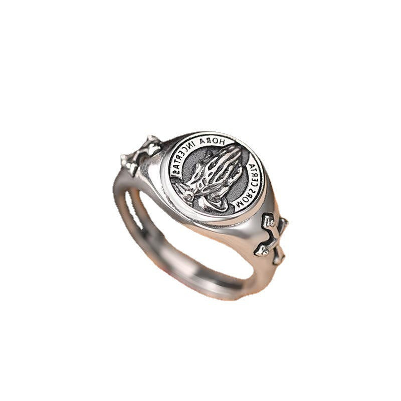 S925 Silver Men's Ring - Vintage Prayer Hand Design