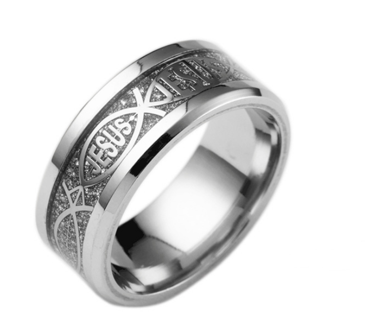 Stainless Steel Jesus Letter Inlay Ring for Christmas