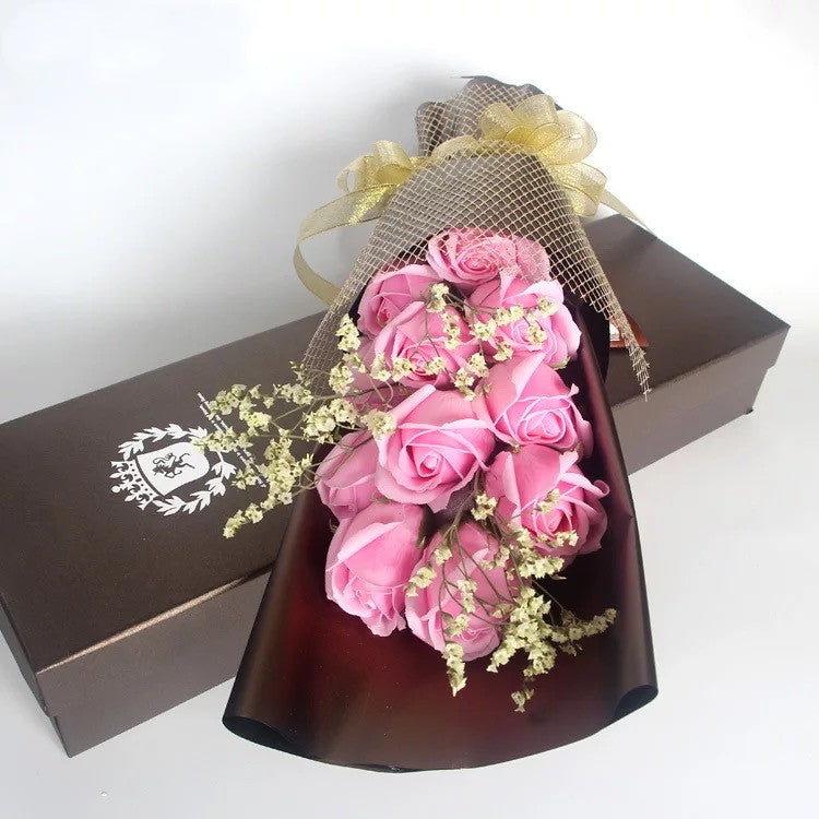 11 Preserved Soap Rose Flowers Gift Box in Blue Purple