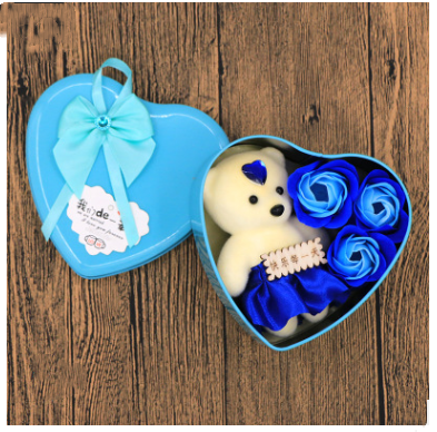 Soap Flower Gift Box with Bear and Heart-shaped Tin
