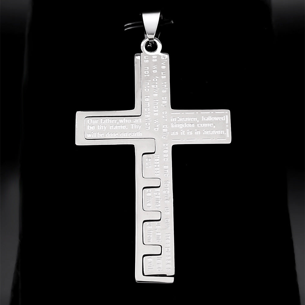 Men's Stainless Steel Cross Necklace with Prayer Box