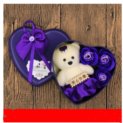 Soap Flower Gift Box with Bear and Heart-shaped Tin