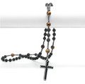 Men's Hematite Cross Rosary Necklace with Natural Stones