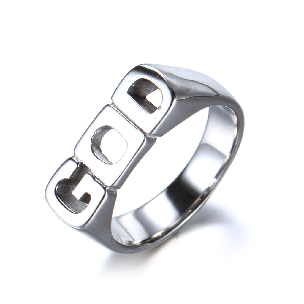 Simple Stainless Steel Titanium Ring with GOD Letter