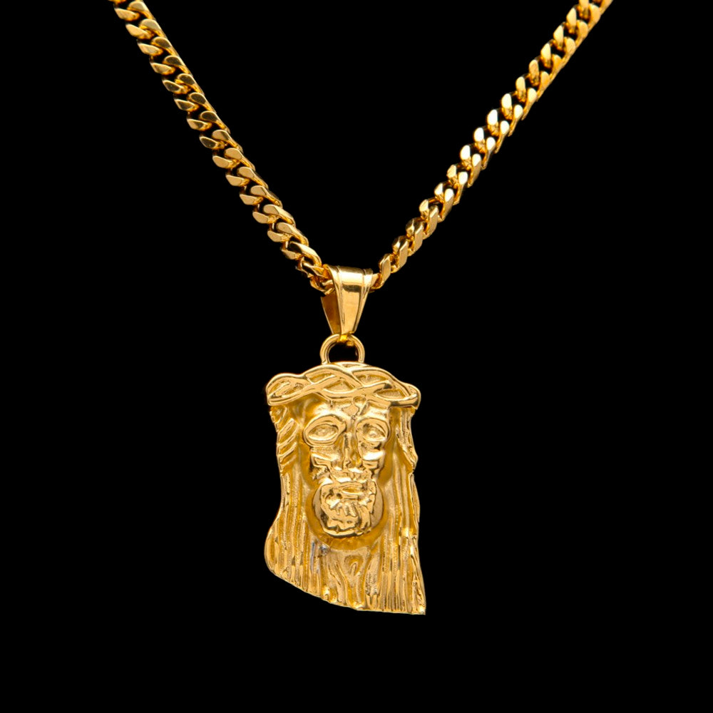 Abstract Jesus Necklace with Glossy Mustache Design