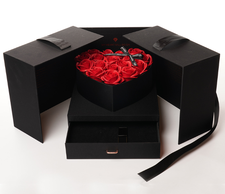 Soap Flower Gift Box with Artificial Roses and Preserved Flowers