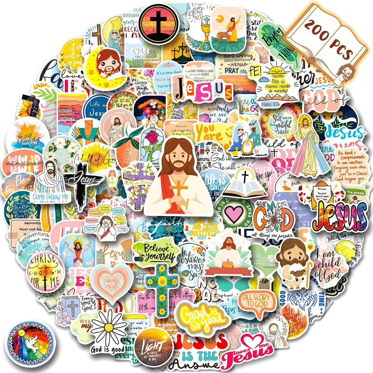 200PCS Jesus Christian Stickers Religious Stickers for Kids Bible Verse Stickers Christian Stickers for Water Bottles Laptop Vinyl Faith Wisdom Words Stickers Christian Gifts