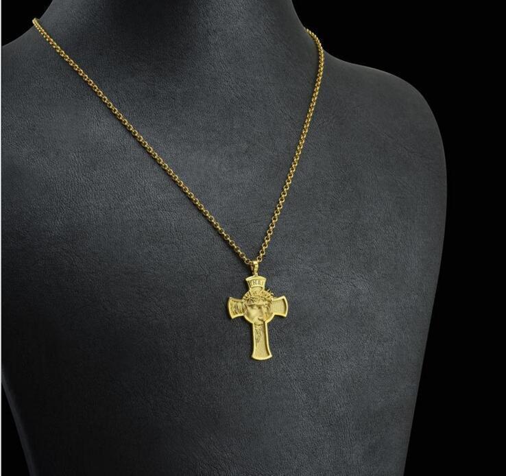 Vintage Jesus Cross Necklace with Leather Cord