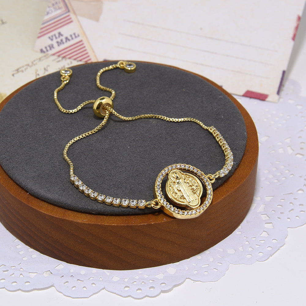 Retro Virgin Mary Copper Inlaid Zircon Bracelet