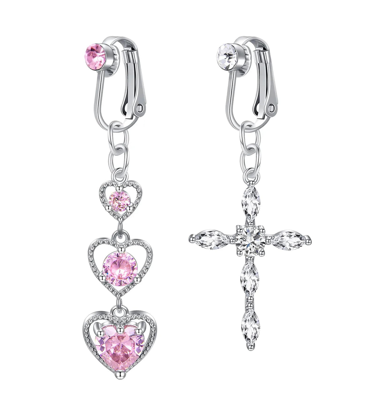 Longita Fake Belly Button Piercing Clip on Belly Button Rings Fake Belly Piercing Fake Belly Ring Fake Belly Button Ring for Women Clip on Belly Button Piercing Heart Cross Faux Belly Ring
