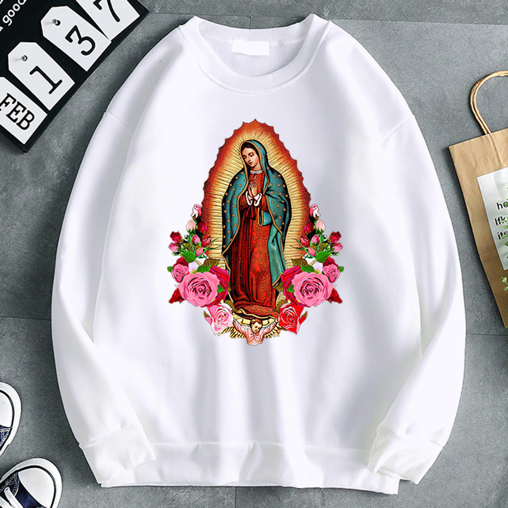 Virgin Mary of Guadalupe Printed Women's Fleece Sweatshirt