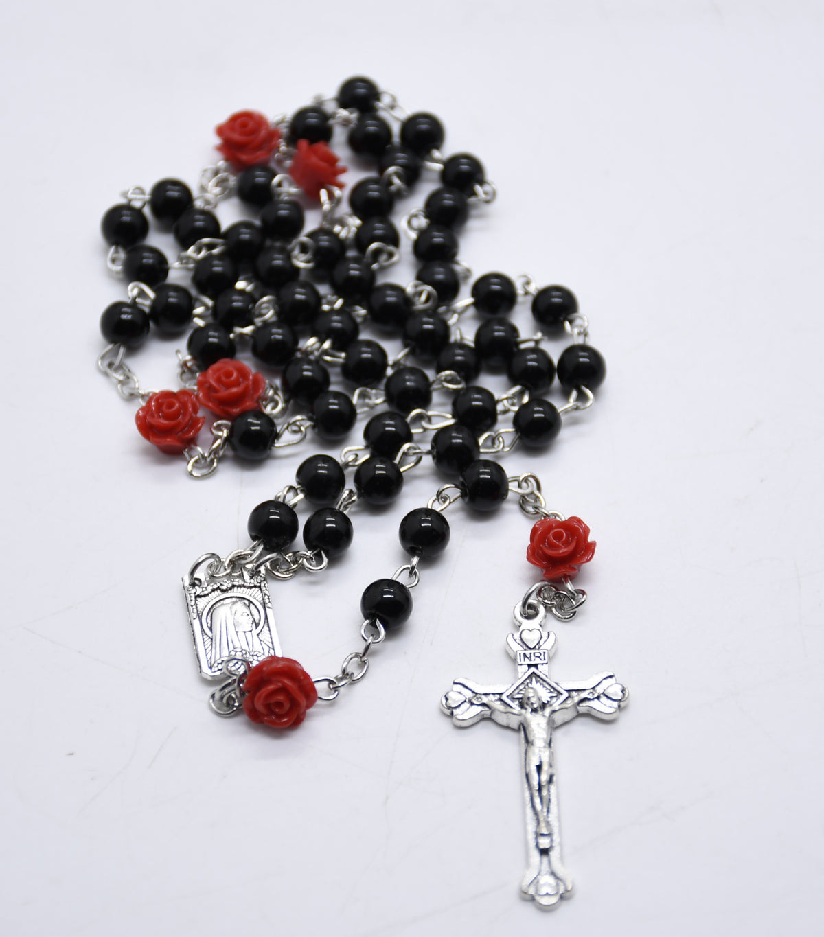 Cross-Border Pearl Rose Bead Necklace with Cross