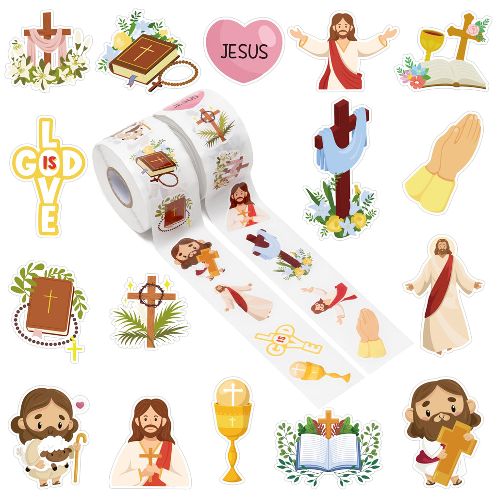 A1diee Christian Bible Sticker Roll - He Lives Stickers for Kids Jesus Christian Sticker Religious Bible Cross Catholic Gifts Religious Stationery Sunday School Church Supplies Party Favor 1000pcs