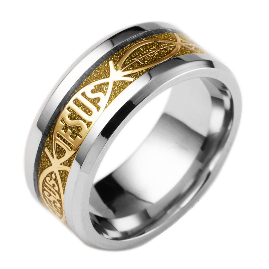 Stainless Steel Jesus Letter Inlay Ring for Christmas