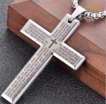 Cross Necklace with Jesus and Bible Verse Design
