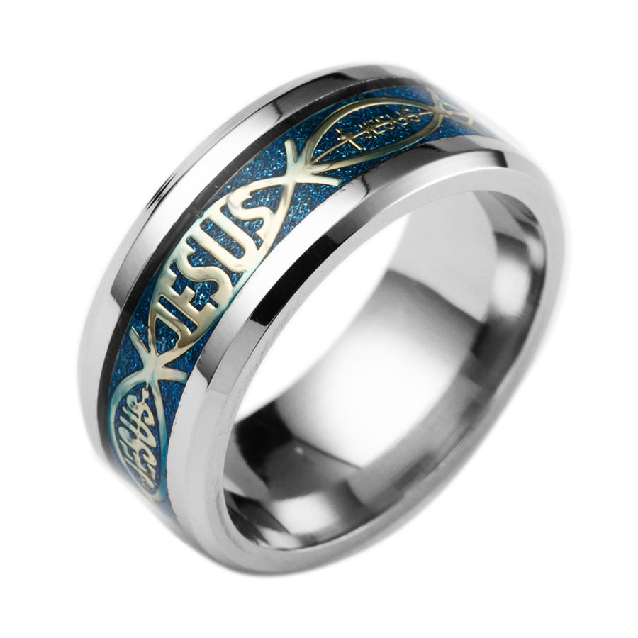 Stainless Steel Jesus Letter Inlay Ring for Christmas