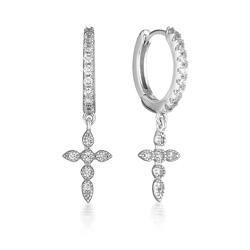 Cross-Border Geometric Cross Earrings with Rhinestones
