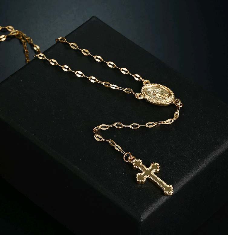 Fashionable Cross and Virgin Mary Pendant Necklace