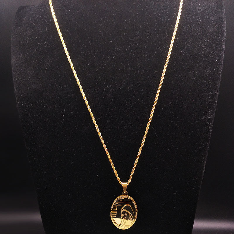 Mary Mother of God Pendant Necklace in Stainless Steel