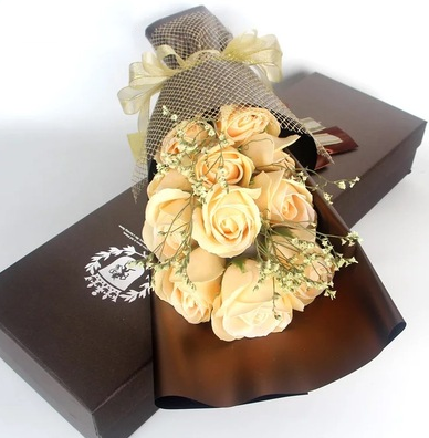 11 Preserved Soap Rose Flowers Gift Box in Blue Purple