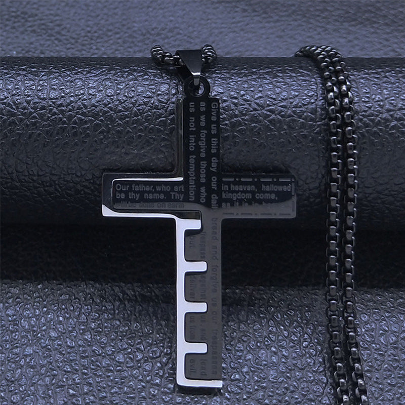 Men's Stainless Steel Cross Necklace with Prayer Box