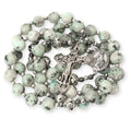 Nazareth Store Blue Dalmatian Jasper Rosary Stone Beads Necklace Metal Beaded Glory Beads Miraculous Medal & Silver Cross Crucifix For Men and Womens