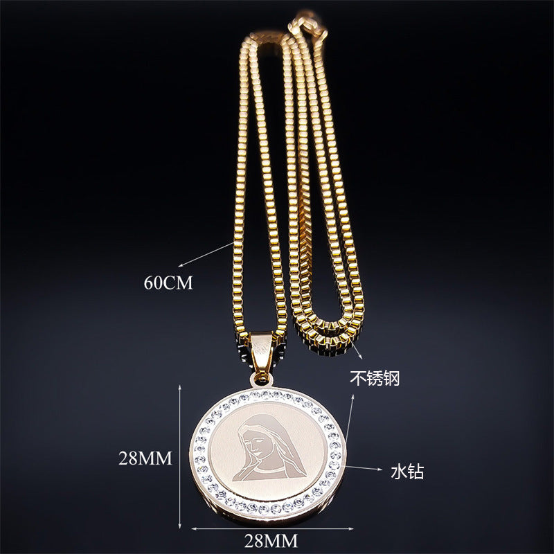 Vintage Stainless Steel Mary Pendant Necklace for Women