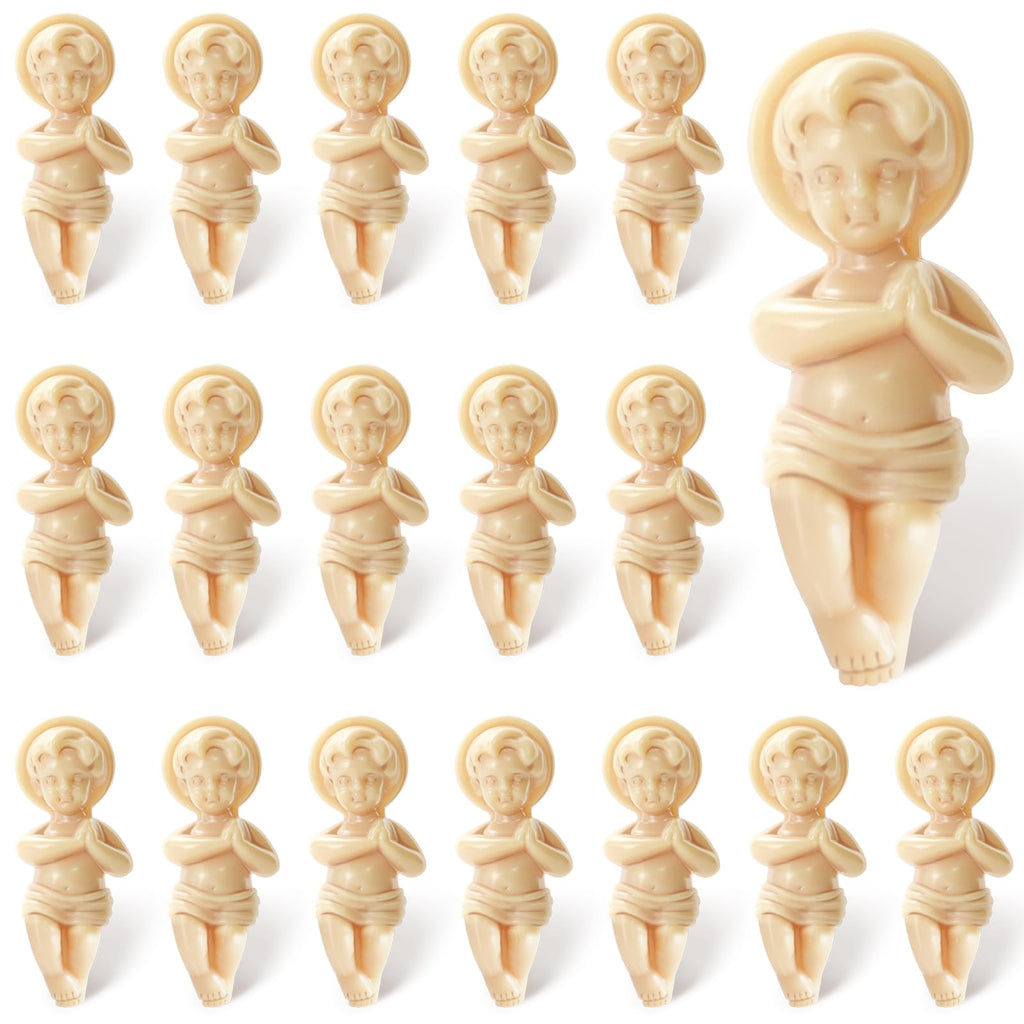 ZYFLSQ 18 Pcs King Cake Baby Jesus Figure 1.5 King Cake Babies Plastic Jesus Doll with Gift Bag Mini Jesus Figurines in Bulk for Mardi Gras Party King Cake Toppers Decorations Epiphany Gifts