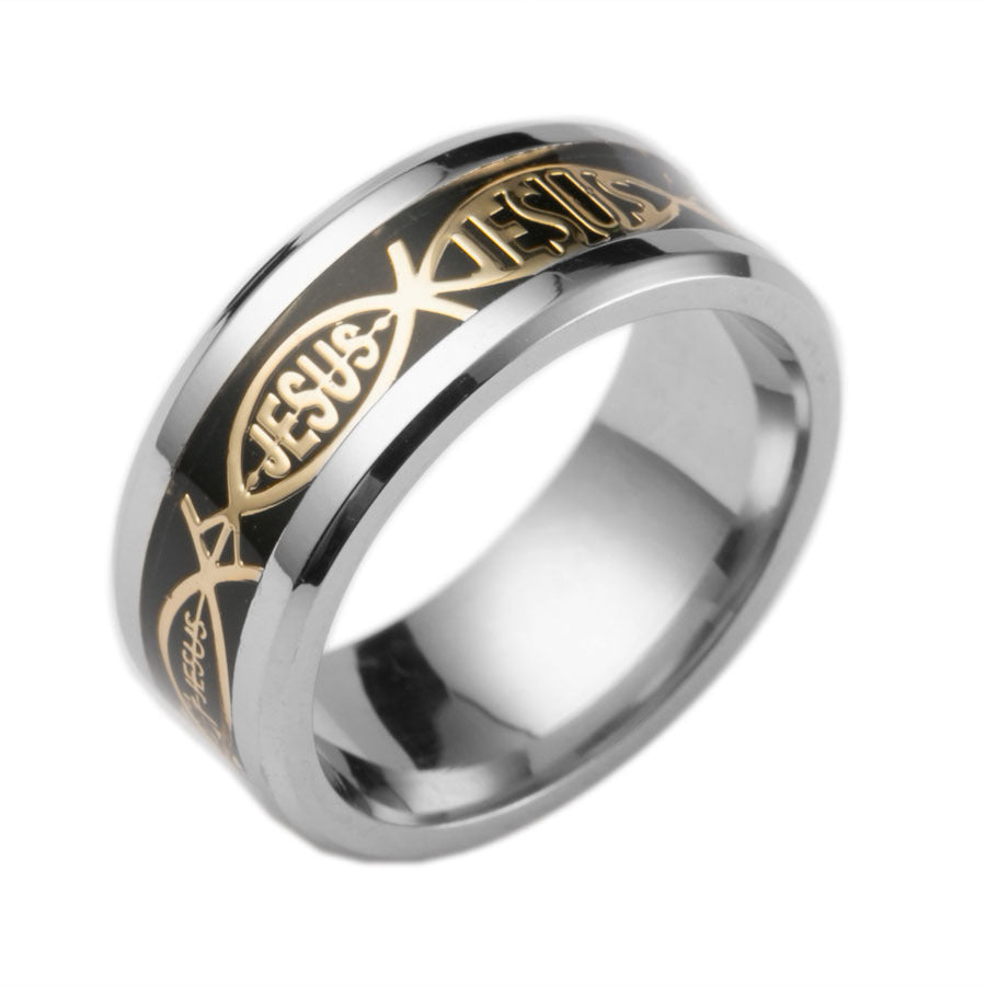 Stainless Steel Jesus Letter Inlay Ring for Christmas