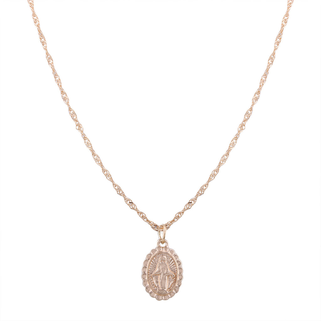 Cross Virgin Mary Pendant, Cross Necklace, Layered Coin Necklace