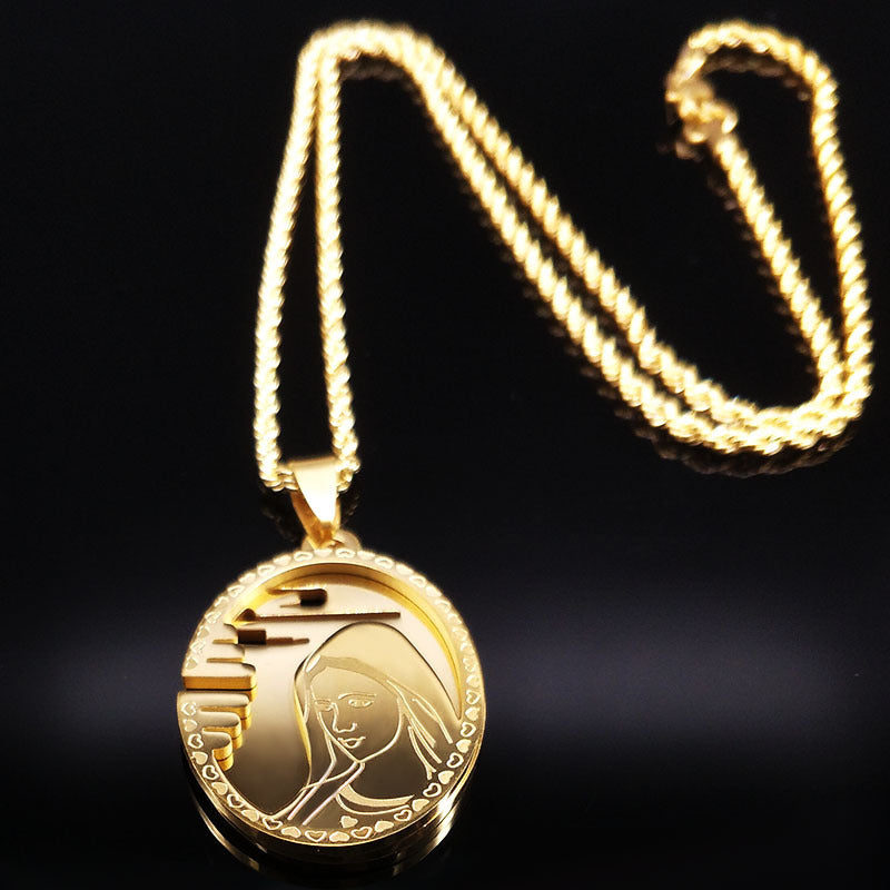 Mary Mother of God Pendant Necklace in Stainless Steel