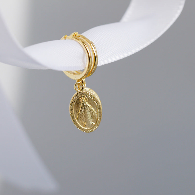 S925 Silver Earrings with Saint Mary Coin Design