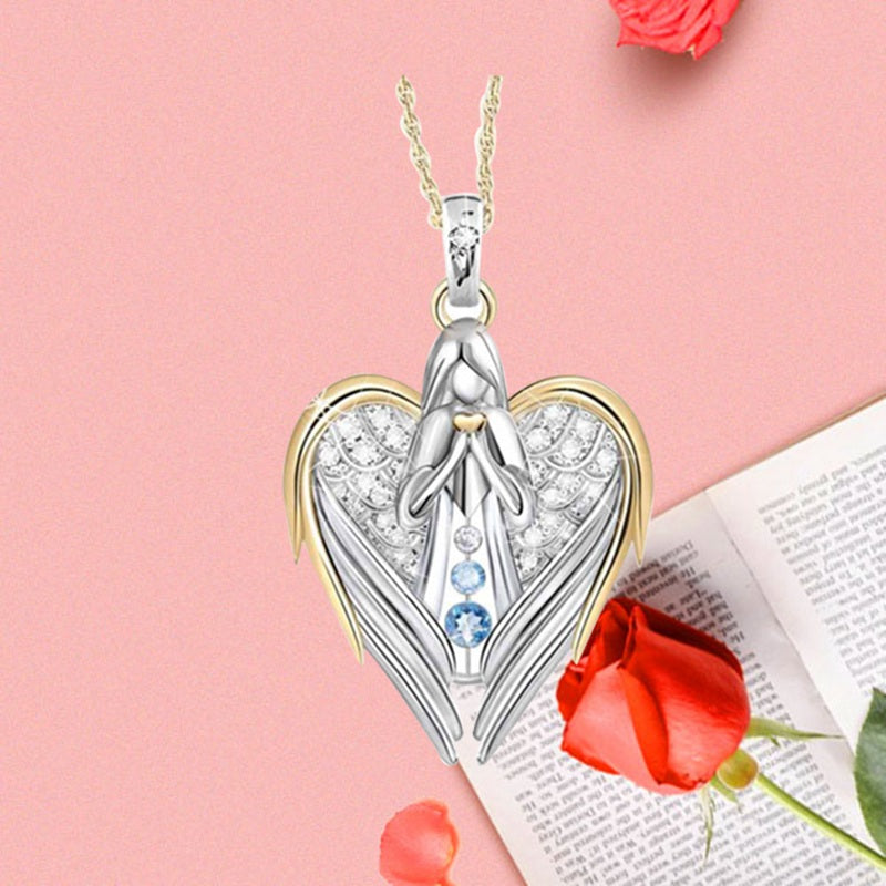 Angel Heart Diamond Necklace - Guardian Angel Pendant