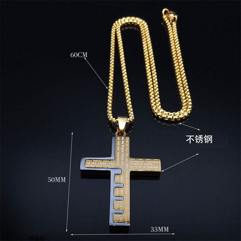 Men's Stainless Steel Cross Necklace with Prayer Box