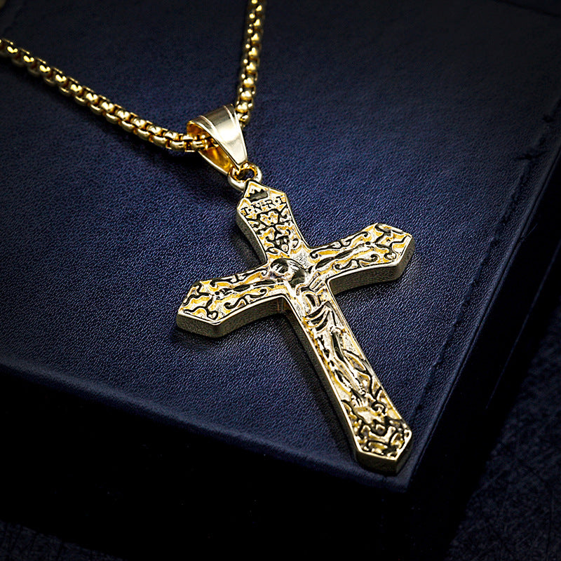 Titanium Steel Jesus Cross Pendant Necklace for Men