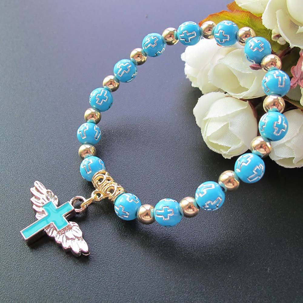 Oil Dripping Angel Cross Rosary Bracelet