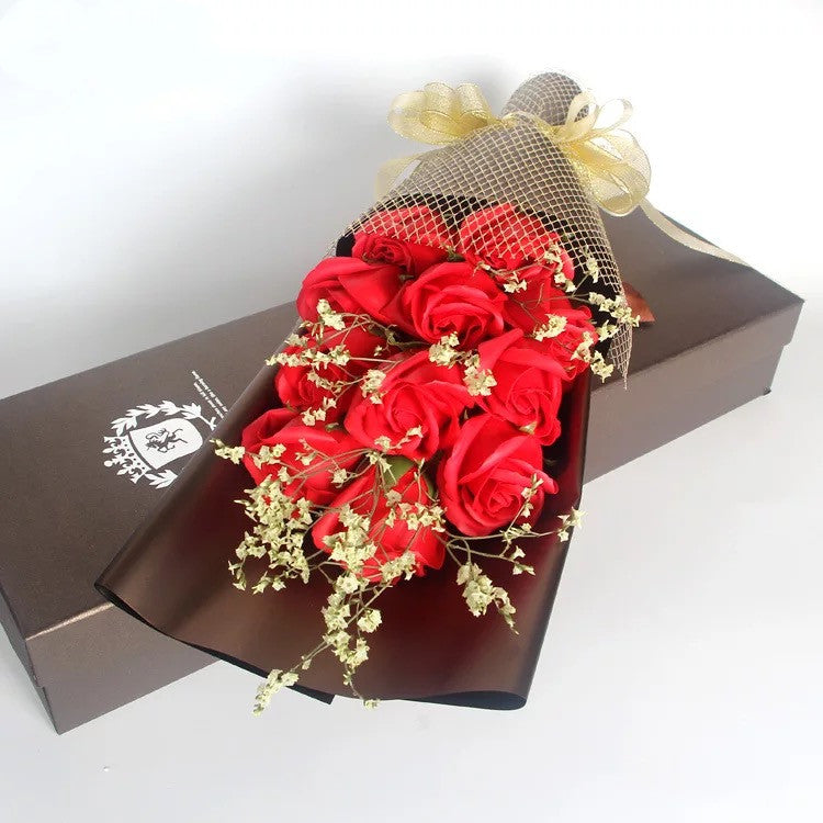 11 Preserved Soap Rose Flowers Gift Box in Blue Purple
