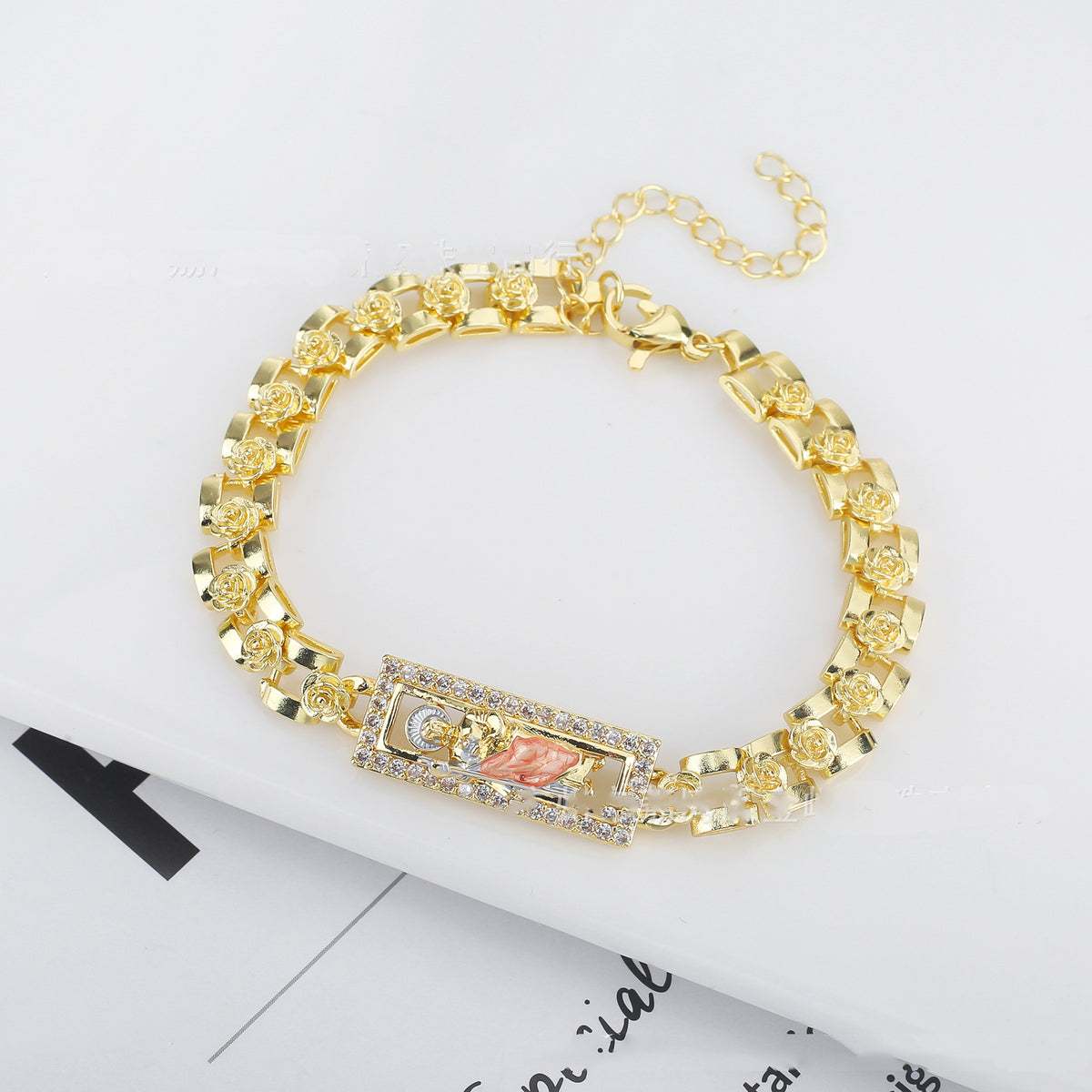 Jesus Rose Chain Bracelet with Drop Oil Ornament