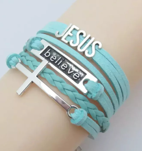 Religious Bracelet with Woven JESUS and Cross Design